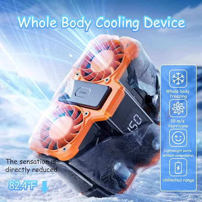 Detachable Battery 150 Adjustable Waist Fan Super Strong Wind | USB Charging & Reverse Charging Hiking Commute/School Lighting Hands-Free Quiet Operation