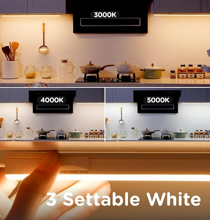 Under Cabinet Lighting Plug in 18in 1Pack AC120V 3CCT 3000/4000/5000K, Super Bright,Linkable Under Counter Lights for Kitchen, Ultra Slim LED Cabinet Light,ETL White