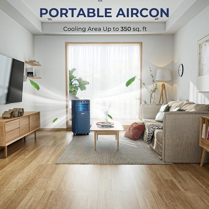 COSTWAY Portable Air Conditioner, 10000BTU Air Cooler with Drying/Fan/Sleep Mode, 2 Speeds, 24H Timer, for Home & Office, Cools Room up to 350 Sq. ft, Window Kit Included (10000 BTU, Dark Blue)