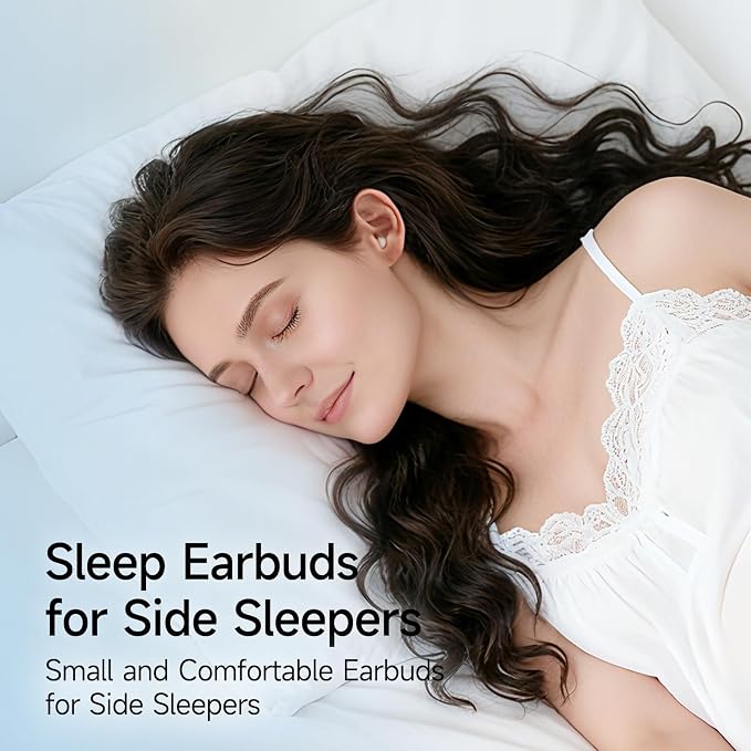 Sleep Earbuds for Side Sleepers, Mini Invisible Wireless Bluetooth 6.0 Micro Sleep Headphones, Hidden Earbuds with LED Screen for SmSall Ears Sleeping Working, Exercise, Hiking - Beige