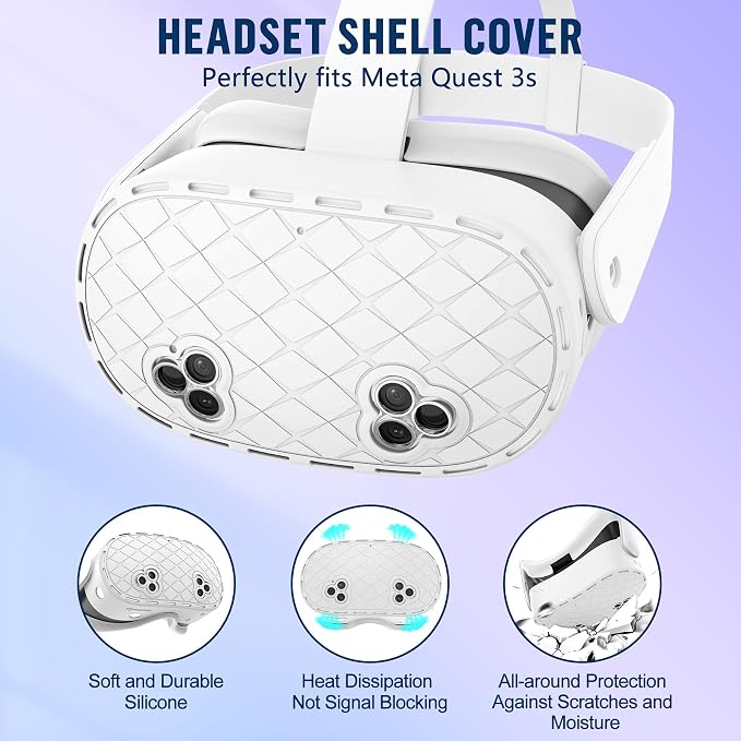 Silicone Cover Set Compatible with Meta/Oculus Quest 3s Accessories, Silicone Face Cover, Controller Grip Cover, Camera Lens Protector, VR Shell Cover, Protective Lens Cover, Not Fit Quest 3