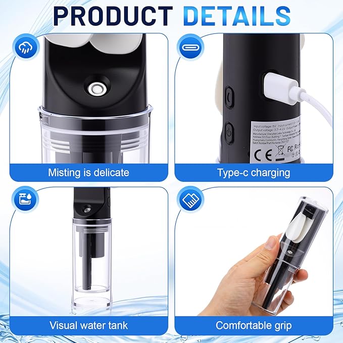 6 Pack Portable Misting Fan Handheld Rechargeable Fan Mini Battery Operated Fans with 4 Speeds Water Mist for Women Men Home Office Travel Makeup Outdoor (Black)