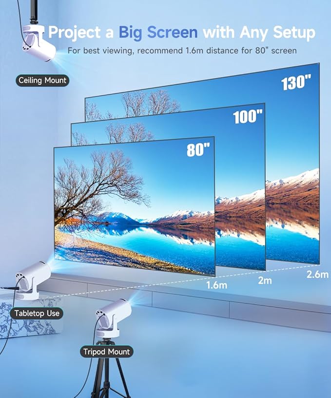 Magcubic Mini Projector with WiFi 6 and Bluetooth 5.4, Portable Projector 4K Support, 5W Soundbase Speaker, Auto Vertical Keystone 180°Rotatable Smart Proyector for Movie Home Outdoor