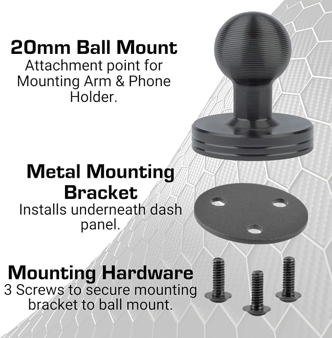 Bulletpoint Dash Mount Cell Phone Holder Jeep Compatible Wrangler (2007-2010 JK and 1997-2006 TJ) with 20mm Ball Mount for iPhone and Android Smartphone – Features Heavy Duty Carbon Fiber Kevlar Arm