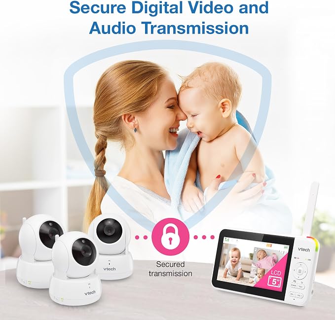 VTech Baby Monitor No WiFi, 3 Cameras & Remote Pan-Tilt-Zoom for 3 Rooms – Hack-Proof, 17Hr Battery, 1000ft Range, Auto Night Vision, Temperature Sensor | VM924-3
