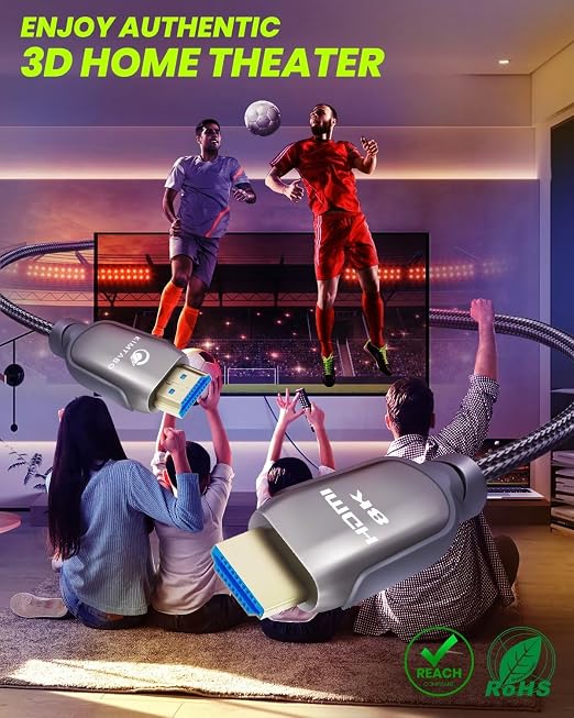Certified HDMI 2.1 Cable 3ft, Ultra High Speed HDMI Cable, 4K HD 120Hz 144Hz 2K 240Hz 8K HDMI Cable 48Gbps, eARC HDCP 2.2&2.3 HDR 10+ Dolby Compatible with PS5/Xbox Series X/Smart TV 4K