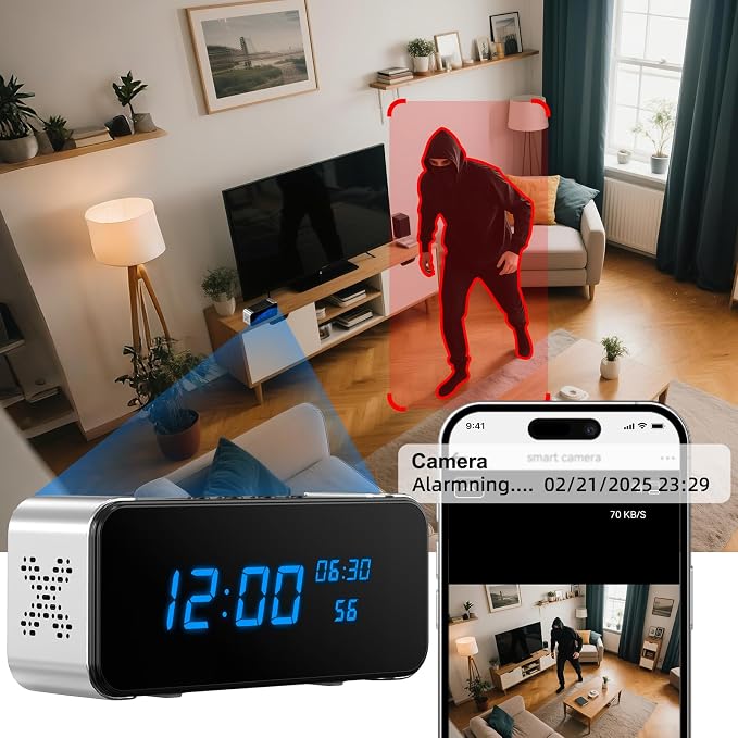 Hidden Camera Clock with Bluetooth Speaker 4K WiFi Indoor Camera for Home Security - Mini Nanny Cam with Night Vision, Motion Detection, Remote Live Stream