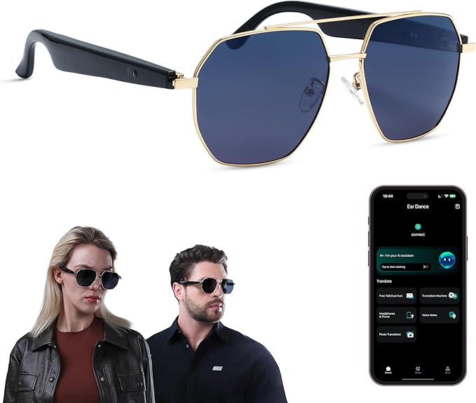 LIMU Gen 5 AI Smart Sunglasses - AI Glasses with Real-Time AI Interpreter, Open-Ear Bluetooth Audio for Calls & Music, Premium 33 g Metal Frame, Travel & Business Ready for Women & Men