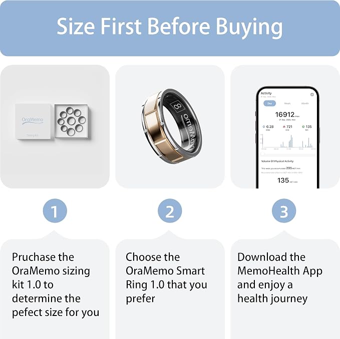 Smart Ring 1.0 for Men/Women, No Subscription Fee, 7-8 Days Battery Life, HRV/Stress Monitoring/Sleep Track/Fitness for iOS and Android, Matte Gold & Silver, Size 7