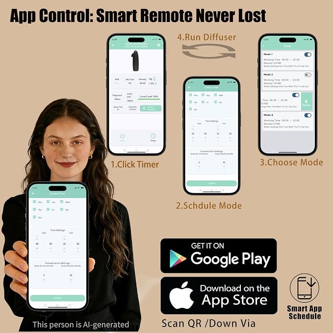 Plug-in Waterless Essential Oil Diffuser Smart App Bluetooth Scent Machine, Hotel Collection Cold Air Nebulizing Diffuser, Black