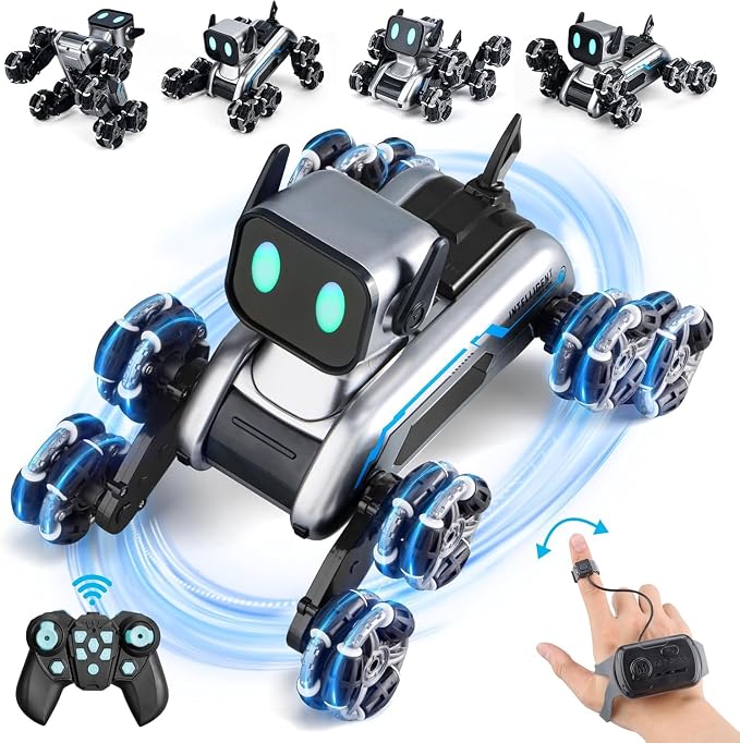 Robot Dog, RC Stunt Car for Kids Adults, 8WD Eight Wheeled Stunt Robots Dog with LED Eyes and Music, Gesture Sensing & 2.4Ghz Remote Control Cars, Rechargeable Indoor Outdoor Toy Gift for Kids 6-12