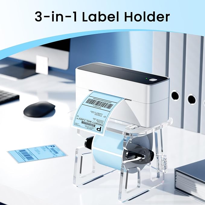 D450BT Bluetooth Shipping Label Printer&Transparent Label Holder, Thermal Label Printer for Shipping Packages, Sticker Roll Holder Compatible with Android, iPhone, Windows, macOS, TikTok, UPS