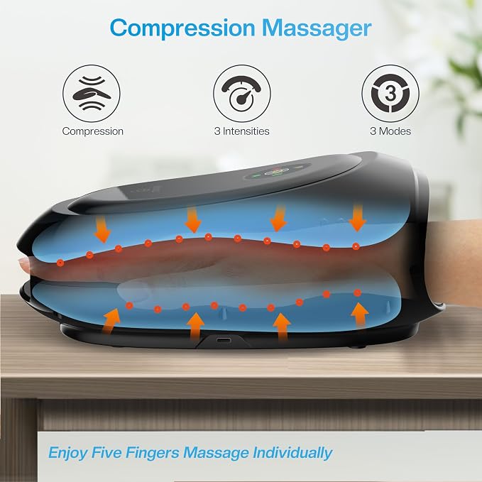 COMFIER Hand Massager with Heat and Compression, Cordless Hand Massager for Arthritis and Carpal Tunnel, Wrist, Finger Massage for Mom, Dads, Women and Men (Black)