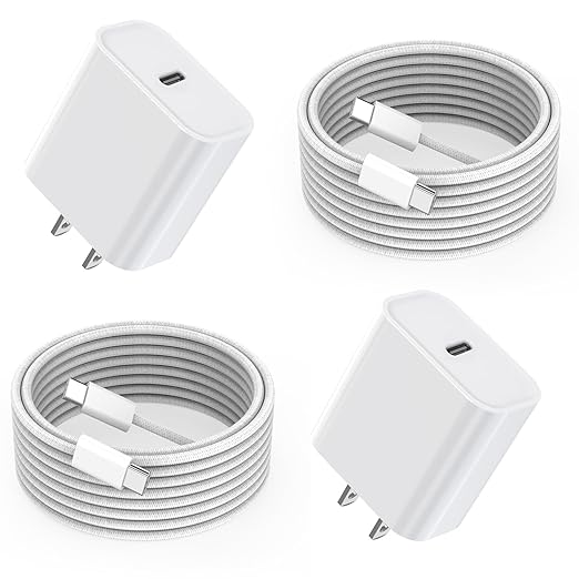 USB C Fast Charger for iPhone 17,16,15 20 W Fast Charging Block USB C Wall Adapter, 10 Feet Extra Long Type C Woven Cable Braided Cord Compatible with iPhone 17/17 Pro/17 Pro Max/16/15, iPad Pro/Air