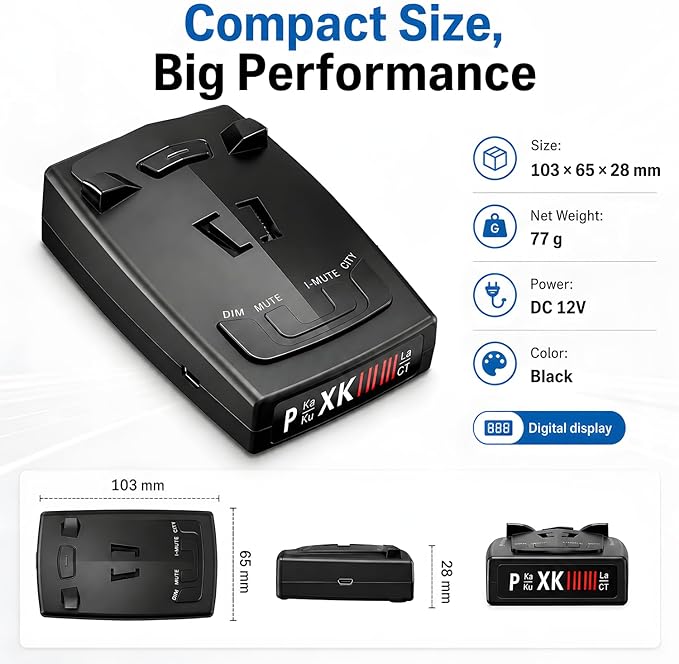 Radar Detector for Cars, Long Range Full-Band Laser Detection with Voice Alerts, False Alert Filter, City/Highway Modes, Windshield Mount, Black