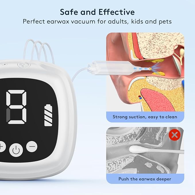 Ear Vacuum Wax Removal Kit, 9 Adjustable Strong Suction Levels Electric Ear Wax Vacuum Cleaner, Reusable Ear Suction Device for Adults Kids Home & Travel