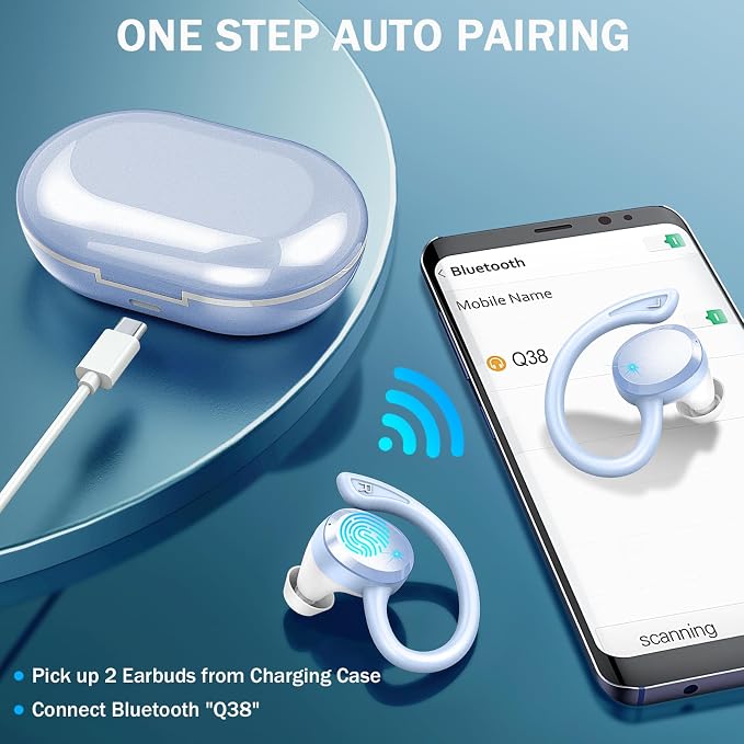 Wireless Earbuds Sport, 2025 Bluetooth 5.3 Headphones Bass Hi-Fi Stereo Over Ear Buds, 48Hrs Noise Cancelling Headset with Earhook, IP7 Waterproof Earphones Workout Running for Laptop Pad Android iOS