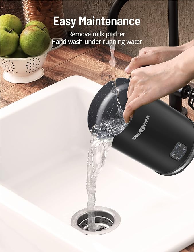 PARIS RHÔNE Milk Frother - 4-in-1 Electric Milk Frother and Steamer for Coffee, Hot/Cold Foam, 10.1oz/300ml Capacity, Non-Stick Interior Milk Warmer for Latte, Cappuccino, Macchiato (Black)