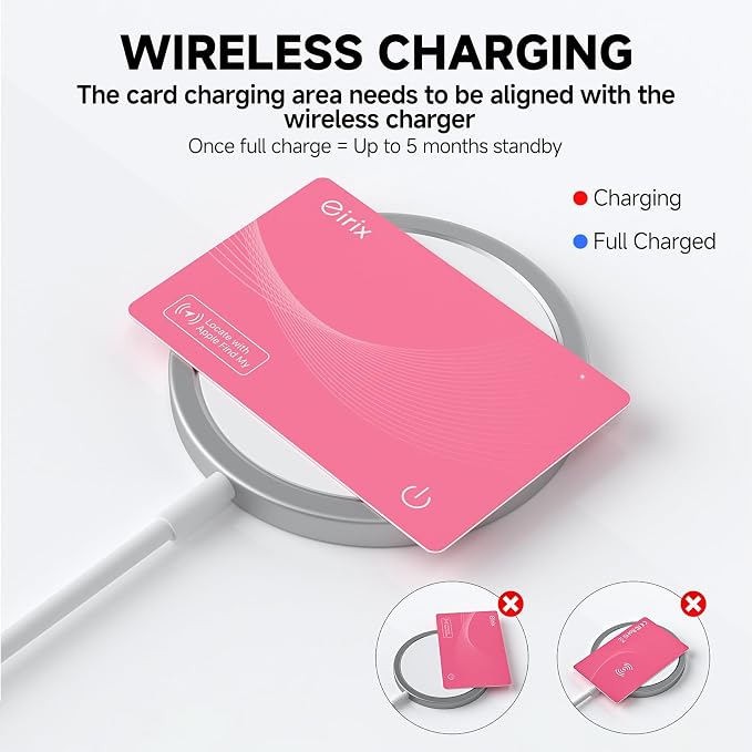 2026 [Apple MFi Certified] (iOS Only) Wallet Tracker Card, Rechargeable Thin Finder, Works with Apple Find My (iOS Only), Item Locator for Luggage Tags, Passports, Phone (Pink, 1)