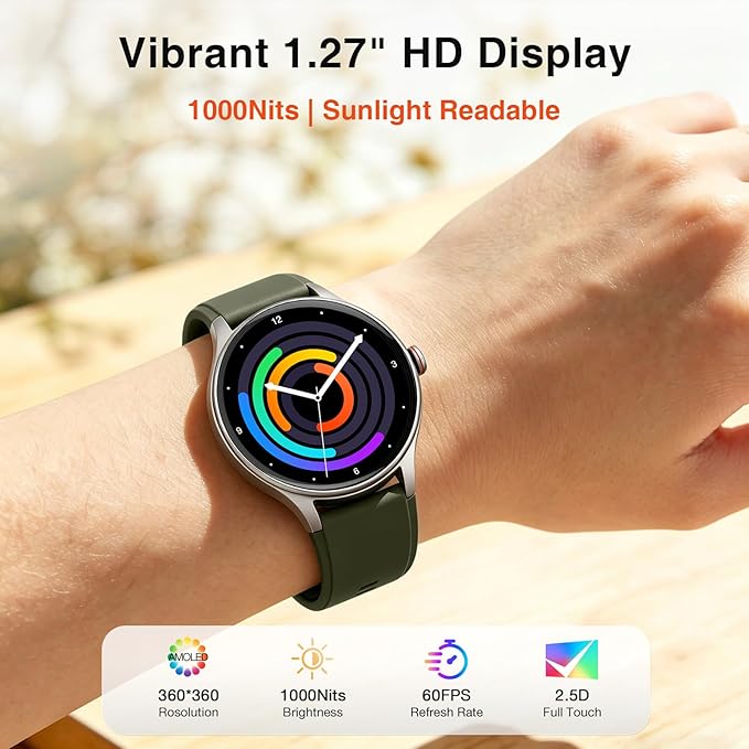 Fitpolo Smart Watch for Men Women Android iPhone, 1.27'' HD Fitness Tracker with Bluetooth Call & Answer, IP68 Waterproof, Heart Rate/SpO2/Sleep Monitor, Built-in AI Voice, 105+ Sports Modes (Green)
