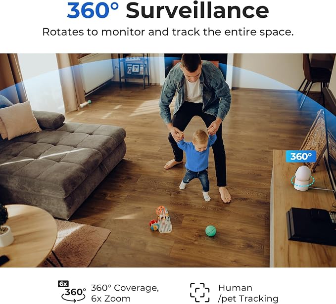 IMILAB 4K 8MP Security Camera Indoor, 360° View Pet/Dog/Baby Camera with Xiaomi Home App, 2.4G/5G WiFi Plug-in Room Cam, Color Night Vision, Pet&Human Track, Two-Way Audio, No Subscription(C40)