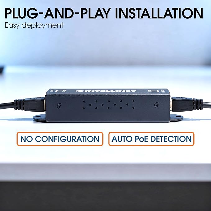 Intellinet 1-Port Indoor Gigabit PoE+ Extender Repeater – 25W Power Budget via Cat5e Cat6 RJ45 Ethernet Network Cables, Daisy-Chain – 3 Yr Mfg Warranty - 560962