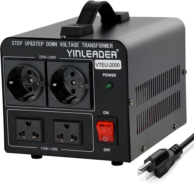 Yinleader 2000W Step Up/Down Transformer,Convert 110/120V to 220/240 Volt OR Convert 220V to 110V Voltage Converter with 2US&2 EU outlets [110V US Power Cord Included Only, No 220V Cord]
