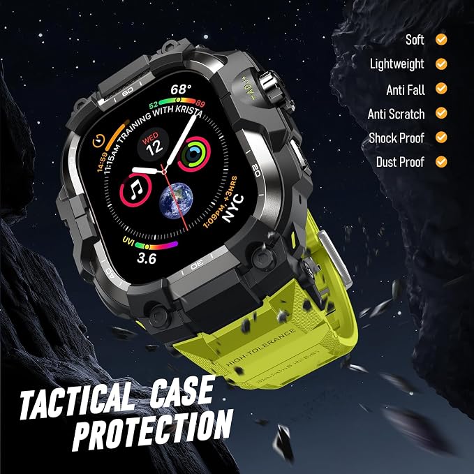 BXUXOHS Rugged Case and Band for Apple Watch 45mm Men, Compatible with Apple Watch Series 9/8/7, Military Grade Shockproof Bumper Cover, Tactical Band Case for iWatch 9/8/7 Man, Green