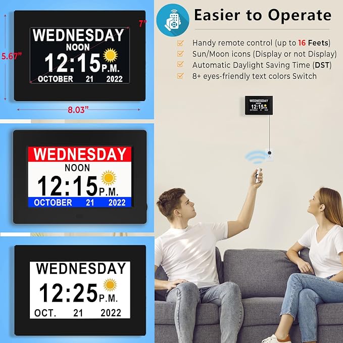 MASSII 27 Alarms Digital Talking Clock with Time Date Announcement, Auto DST, 20 Custom Reminders, 10-Level Dimmer, Sleep Trainer, Large Day Calendar Clock for Elderly Dementia Alzheimers -with Remote
