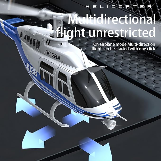 C138 206 Remote Controlled Helicopter Aircraft Plane Drone RC Heli Single Rotor No Ailerons 6CH 6-Axis Gyroscope Altitude Hovering W/Optical Flow Localization 2Battery for Adults Beginners (Blue ）