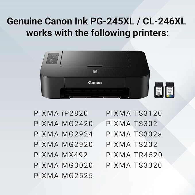 Canon PG-245 XL / CL-246 XL Genuine Ink Value Pack (2 Cartridges), Compatible with iP2820, MG2420/2924/2920/3020/2522/2525, MX492, TS3120/302/302a/202/202a/4520/3320
