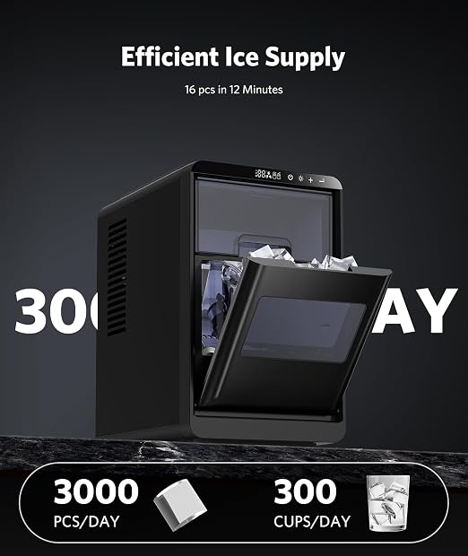 COWSAR Crescent Ice Maker, Slow-Melting Countertop Ice Maker, 27 Lbs/24H, 16Pcs in 12-15Mins, Self-Cleaning, 24-Hour Timer, Portable Crystal Clear Ice Machine, 3000PCS Per Day, for Home/Office/Party