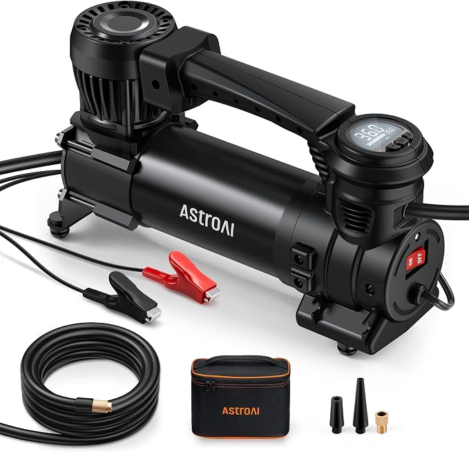 AstroAI T4 Truck Tire Inflator Portable Air Compressor, 120PSI Heavy Duty 12V Air Compressor with Digital Gauge & Auto Shut Off, Fast Inflation Air Pump for Trucks, Pickups, SUVs, RVs | Alligator Clips, LED Light