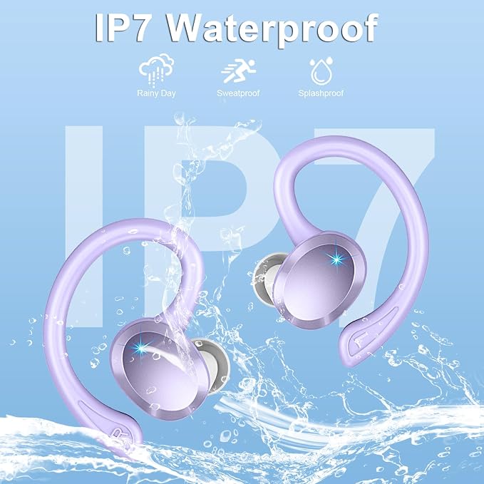 Wireless Earbuds Sport, 2025 Bluetooth 5.3 Headphones Bass Hi-Fi Stereo Over Ear Buds, 48Hrs Noise Cancelling Headset with Earhook, IP7 Waterproof Earphones Workout Running for Laptop Pad Android iOS