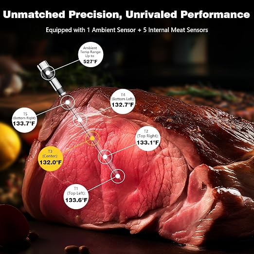 Smart Wireless Meat Thermometer with Display Base – Ultra-Thin Heat-Resistant Probes, Long-Range 10X Signal, WiFi & App Monitoring for BBQ, Grill, Oven, Smoker – iOS & Android