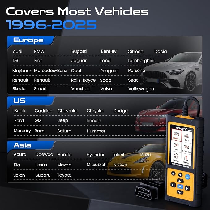 Full-System OBD2 Scanner Car Diagnostic Tool with ABS SRS Transmission Etc | Read & Clear Fault Codes; Read Live Data; Battery Voltage Test; Free Upgrade; Works for Cars and Trucks Since 1996