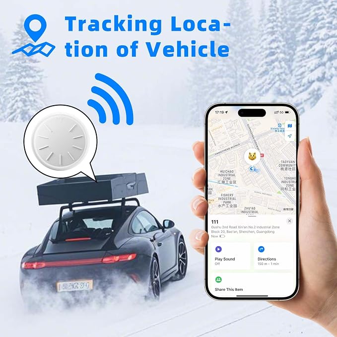 GPS Tracker for Vehicles, 1PCS Real Time Tracking, Tracker Device for Vehicles, Work with Find My (iOS Only), MINI Magnetic Car Tracker Device Hidden, No Monthly Fee, Super Magnetic, Black