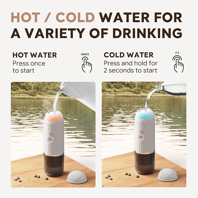 i Cafilas Portable Espresso Machine Self-Heating | Battery Powered Coffee Maker for Camping without Electricity| 2-in-1 Ground Coffee&NS Capsule|19 Bar| USB-C Fast Charge| White Coffee Maker for Car