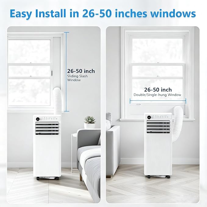 Electactic 8000 BTU Portable Air Conditioners, 4-in-1 Portable AC Unit Up to 350 Sq.Ft., Air Conditioner Portable with Cool, Fan, Dehumidifier, Auto Drain, 24H Timer, Remote & Window Kit, for Bedroom