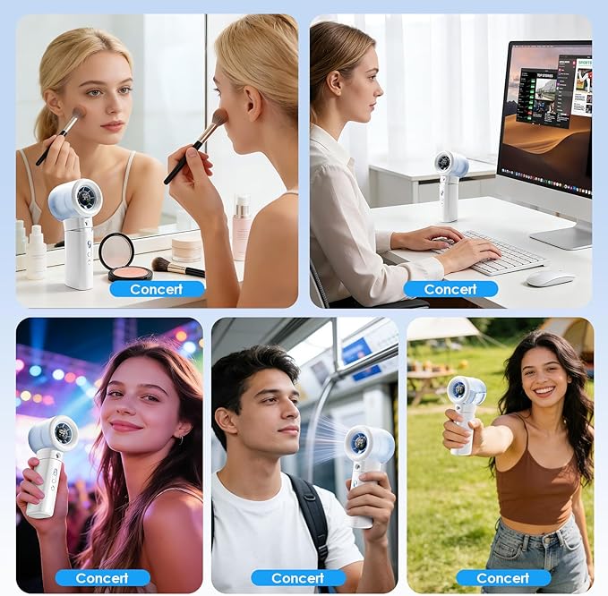 Portable Misting Fan Handheld Powerful Turbo Fan, 100 Speeds, 6000mAh Rechargeable Battery, LED Display, Spray Mist Personal Mini Fan for Travel, Beach, Outdoor Camping (Snow White)
