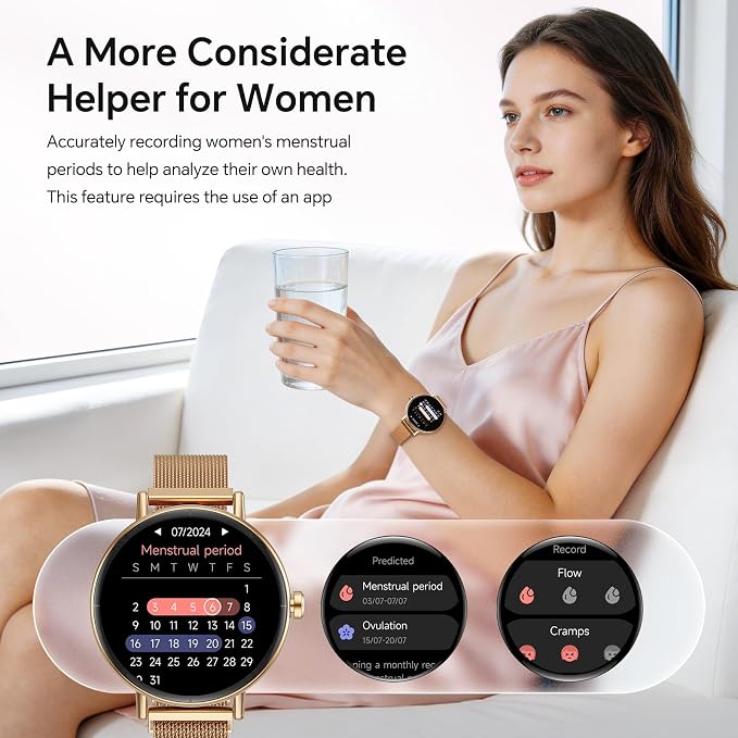 Gydom 1.27” Smart Watch for Women Men Compatible iPhone & Android (Answer/Make Call), Activity Fitness Tracker with 101+ Sports Modes, Heart Rate/SpO2/Stress/Sleep/Period Monitor, IP68, AI Voice, Gold