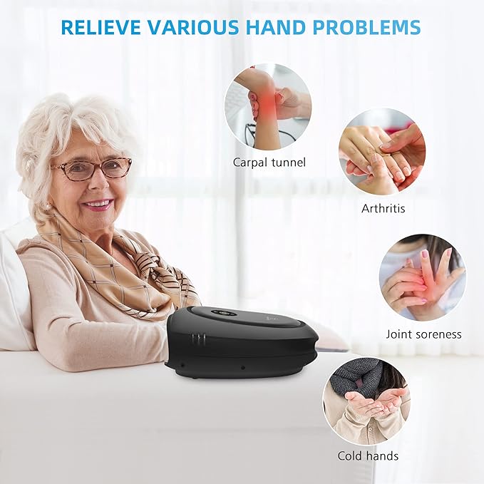 COMFIER Hand Massager with Heat and Compression, Cordless Hand Massager for Arthritis and Carpal Tunnel, Wrist, Finger Massage for Mom, Dads, Women and Men (Black)