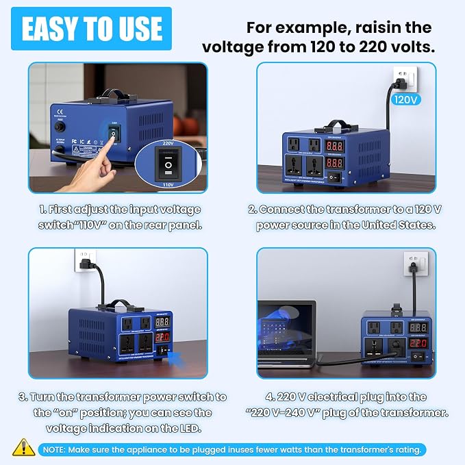 1000 watt Voltage Conversion Transformer Heavy-Duty Step-up/Step-Down AC 110V/120V/220V/240V Power Conversion, with resettable Circuit Breaker Protection, with US Power Cord, LCD Display