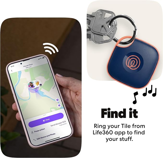 Tile by Life360 Mate Bluetooth Tracker, Keys Finder and Item Locator for Keys, Bags and More. Phone Finder. Both iOS and Android Compatible. 1-Pack (Navy Blaze)