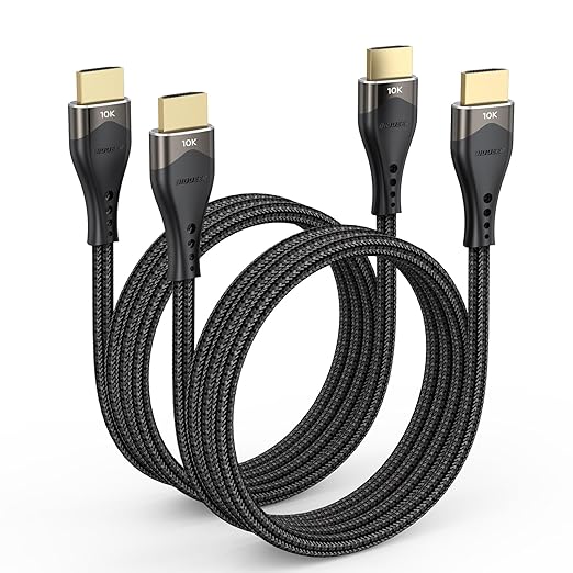 10K 8K HDMI Cable 3.3FT 2-Pack, 48Gbps High Speed HDMI 2.1 Cable 8K@60Hz, 4K@120Hz Nylon Braided HDMI Cord eARC, HDR10, HDCP2.2&2.3 for PS5/PS4, Monitor, Roku, HDTV, Laptop, PC, Blu-ray