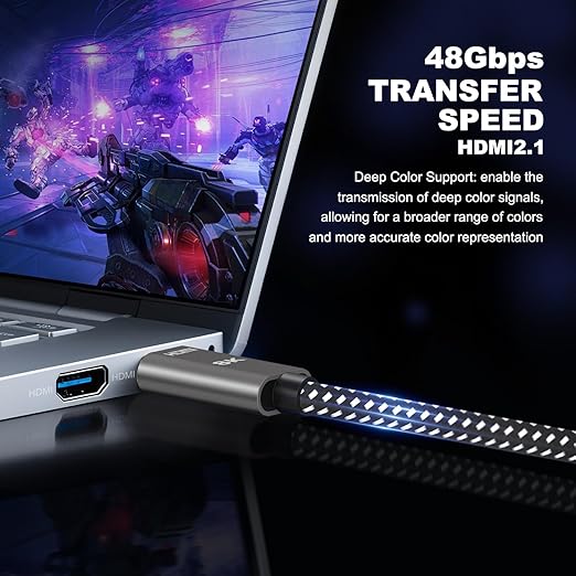 10K 8K HDMI 2.1 Cable 10 ft / 3M Certified, 48Gbps Ultra High Speed, 8K 60Hz, 4K 120Hz 240Hz 165Hz 144Hz, HDR10+, eARC, HDCP2.3, Braided HDMI Cord for Netflix Roku TV PC Monitor Projector PS5 Xbox