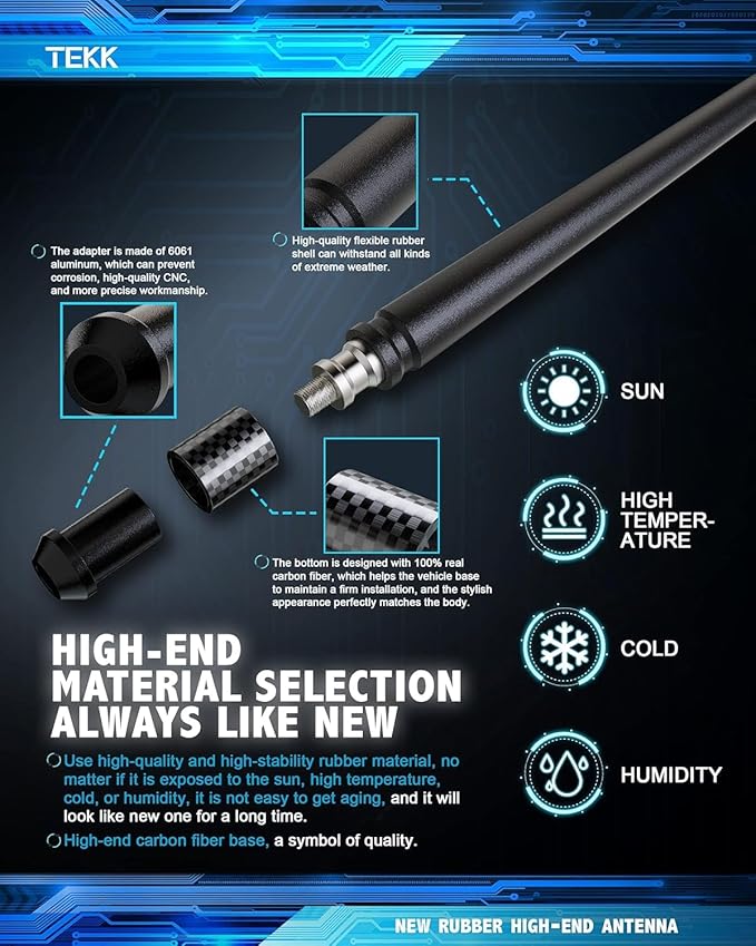 TEKK Carbon Fiber Short Antenna Compatible with Jeep Patriot 2007-2017/7.9 Inches Premium Flexible Rubber/Designed for Enhance FM/AM Radio Signal Reception