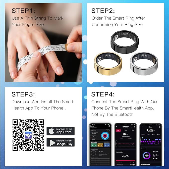 Fitness Tracker Ring, Smart Ring Health Tracker with Heart Rate, Blood Oxygen, Sleep Monitor, Calories, No Subscription Fee, IP68 Waterproof for iPhone & Android (Gold, #12)
