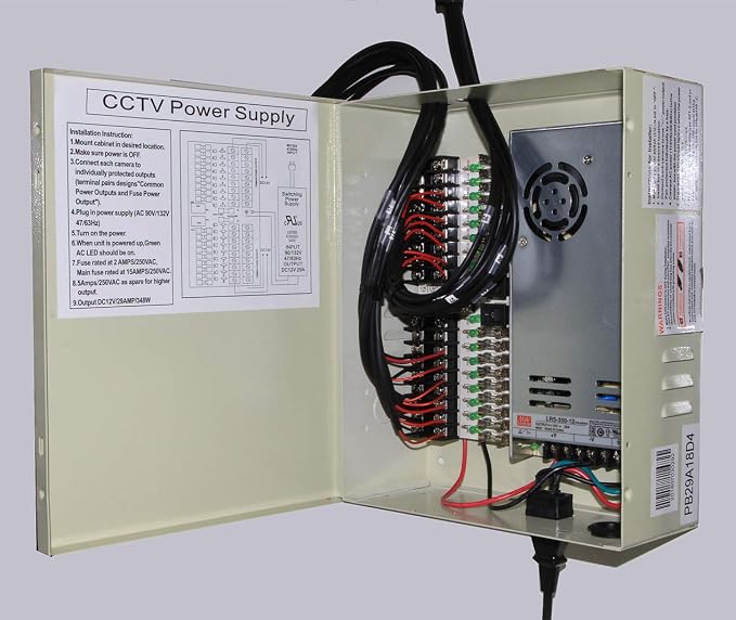 18 Output 29 Amp 12V DC CCTV Distributed Power Supply Box for Security Camera, UL Listed