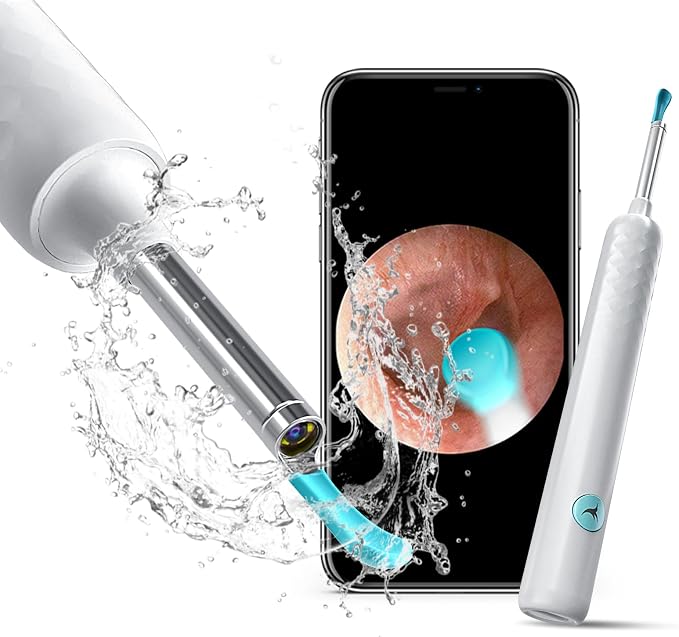 DJROLL Ear Wax Removal Endoscope, Earwax Remover Tool, Ear Camera,1080P FHD Wireless Ear Otoscope with 6 LED Lights,Ear Scope with Ear Wax Cleaner Tool for iPhone, iPad & Android Smart Phones (White)